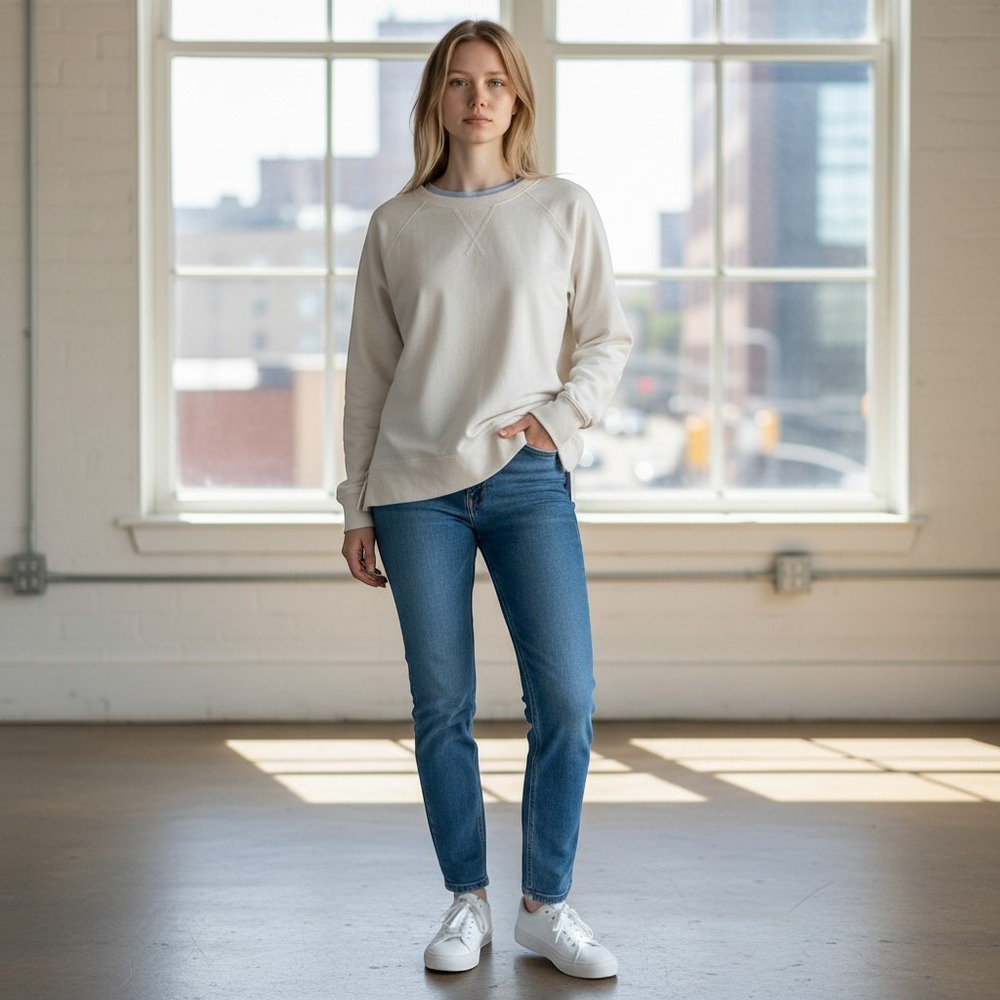 Joyspun Womens Cream Raglan Crewneck‎ Sweatshirt XS Off White Loungewear